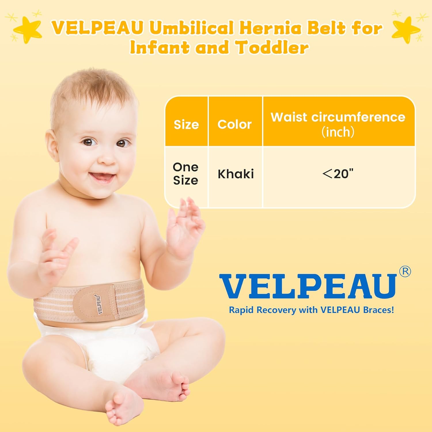Velpeau Umbilical Hernia Belt Baby Belly Band, Button Wrap Truss Abdominal Binder for Infant, Children, Kids, Adjustable Support Belt with 3 Compression Pads, Beige, One Size - Image 6